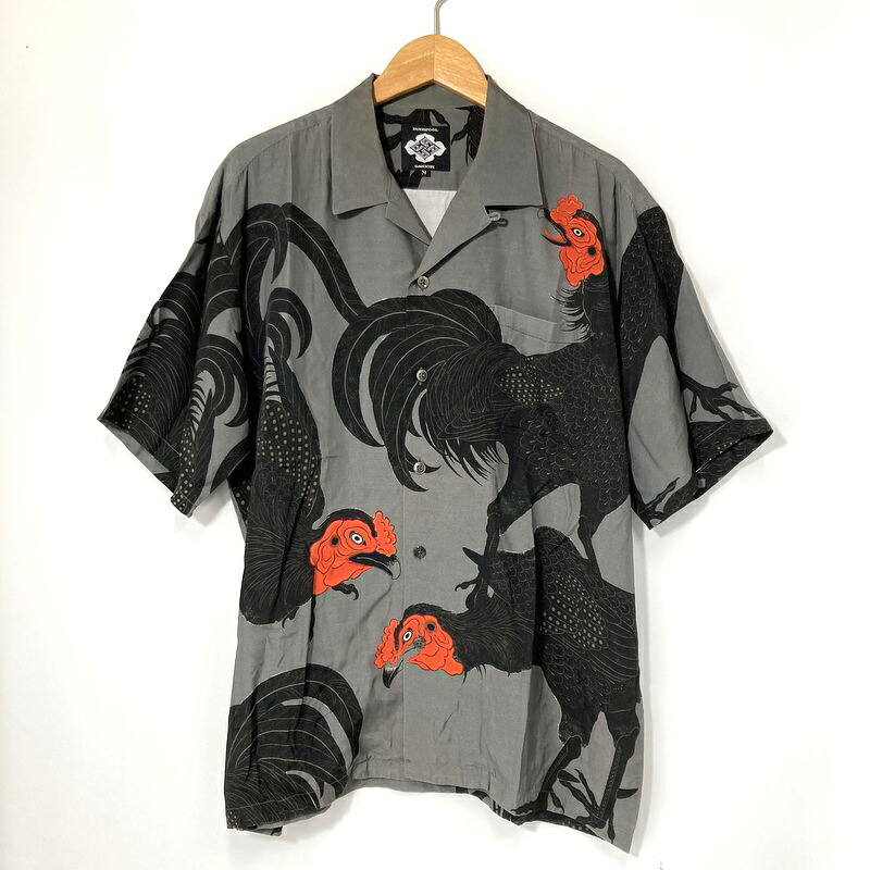 【中古】 GAKKIN BUDSPOOL ガッキン バッズプール アロハシャツ ハワイアンシャツ S/S HAWAIIAN SHIRT メンズ Mサイズ グレー トップス A16239◆