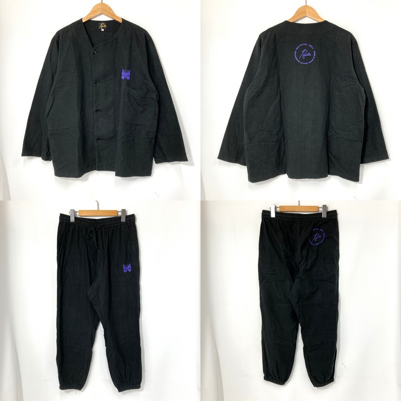 【中古】 Needles ニードルス パジャマセット NS239SH 保存袋付き セットアップ メンズ Sサイズ ブラック ルームウェア A16136◆