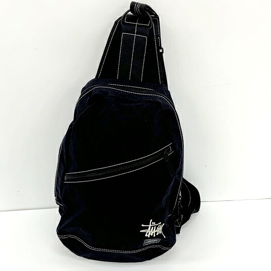 【中古】 Stussy PORTER ステューシー ポーター ワンショルダーバッグ スリングバッグ 吉田カバン ボディバッグ メンズ ブラック 鞄 DF18311■