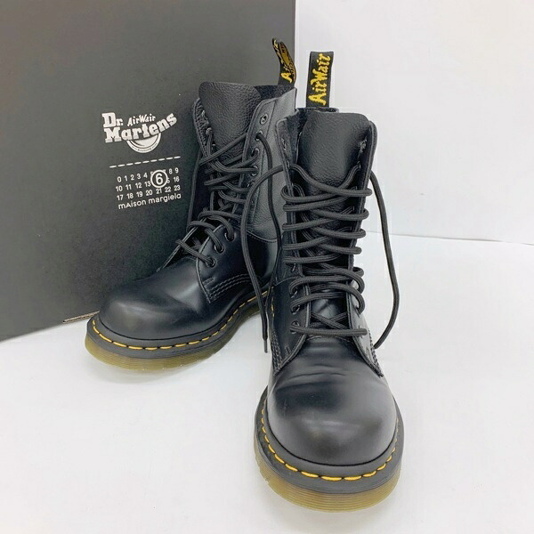 【中古】Dr.Martens MM6 御医者さんマーチン エムエムシックス ブーツ 10 Eye Twisted and Reimagined 1490 S66WU0126 レディース UK4 黒いこと 靴 DF18753■