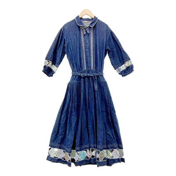 【中古】 PINK HOUSE ピンクハウス パッチワークデニムワンピース ロング衣装 ヴィンテージ レディース S大きさ好いかげんに インディゴブルー トップス IL15028■