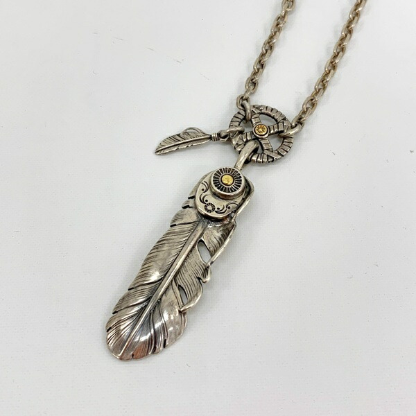 【中古】AG FACTORY あるじゃん 羽毛 首飾り シャンデリヤ シルバーアクセ メンズ  しろがね色 付属品 DF18772■