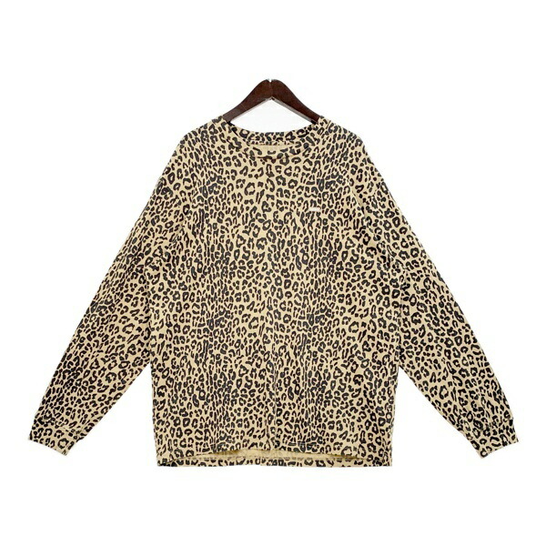 【中古】Supreme シュプリーム レオパード 長袖 カットソー ロンT スモールBOXロゴタイプ メンズ L大きさ ベージュ系 トップス DM19071■