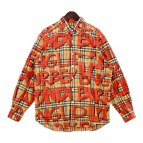【中古】BURBERRY バーバリー 長袖 プルオーバー Graffiti Print Vintage Check Shirt メンズ XL大きさ 赤銅色 赤いこと トップス DM19117■