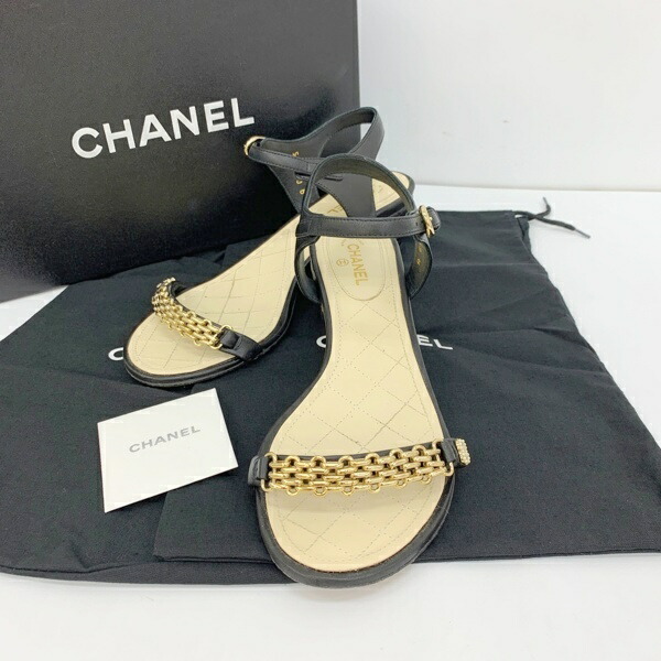 【中古】CHANEL シャネル ココマーク サンダル ミュール シューズ チェーン店 G31705 レディース 37 1/2 黒いこと 靴 DF18982■