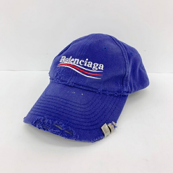 【中古】BALENCIAGA バレンシアガ 社会的運動ロゴタイプ 野球旗がしら ピアス メンズ L大きさ 青色 かぶり笠 DF19156■