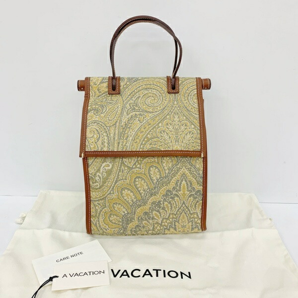 【中古】A VACATION ア 御休み LUNCH PAISLEY 御徒面子 ハンドバック 鞄 レディース 黄色系 鞄 IF19376■