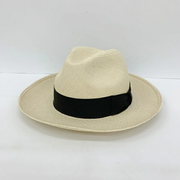 【中古】Borsalino ボルサリーノ パナマかぶり笠 唾液広 中折れ帽 かぶり笠 メンズ 大きさ59 ベージュ系 洋弓シ DF19368■