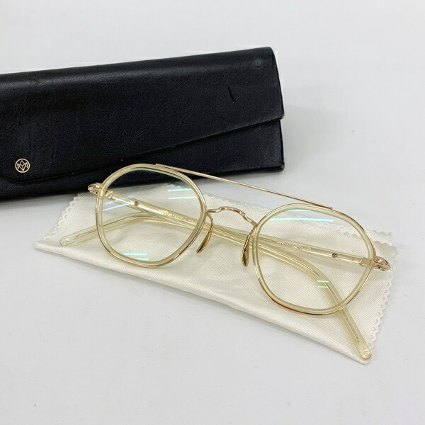 【中古】ayame 花ショウブ ネガネ アイウェア HEX AV 03PIECE 伊達眼鏡 メンズ 46□24 ゴールド メガネ DF19162■