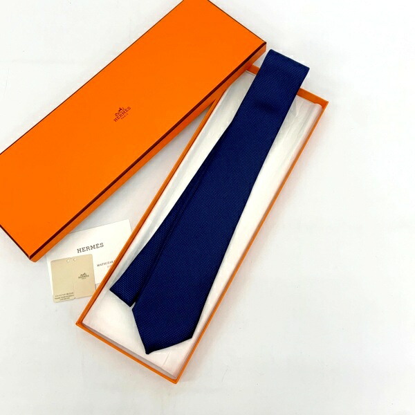 【中古】 HERMES エルメス タイ H柄 ファソネ 地絹 美品 メンズ 米国海軍 服飾小物 DF19189■