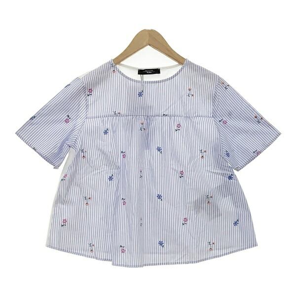 【中古】 Weekend Max Mara ウィークエンド マックスマーラ 半袖カットソー 美品 新品同様 EDITTA フラワー刺繍 レディース XSサイズ ブルー ホワイト トップス DL19321■｜福井の買取販売　サンステップ