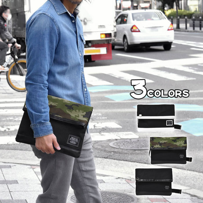 Clutch Bag Men's/Poly Canvas 3 Way Clutch Bag/Clutch Pouch Shoulder Bag Folded Shoulder Bag Crossbody Bag Crossbody Shoulder Simple Plain Small Stylish Nylon 2 Way Black Camouflage CONNA DESIGN/
