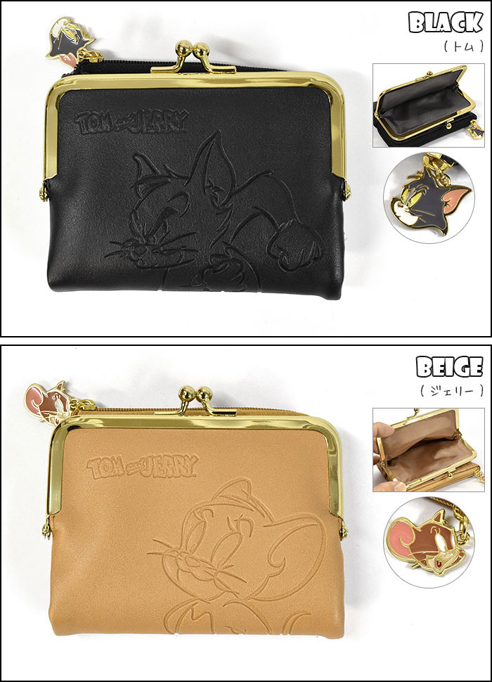 Flapper フラッパー トムとジェリー 型押し がま口 二つ折り財布 子供 子供用 子ども こども キッズ 女の子 女子 男の子 男子 保育園 幼稚園 小学生 中学生 高校生 大学生 学生 二つ折り 財布 かわいい 可愛い おしゃれ キャラクター グッズ ブラック 黒 ベージュ