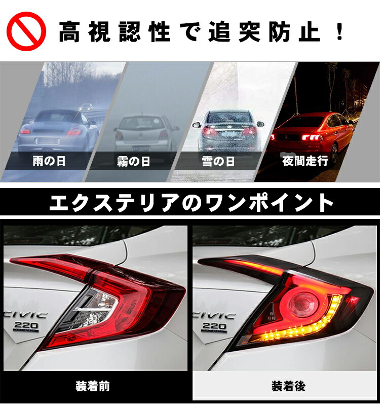 流れるウインカー ホンダ シビック Fc1 セダン Ledテールランプ Sonar製 Painfreepainrelief Com