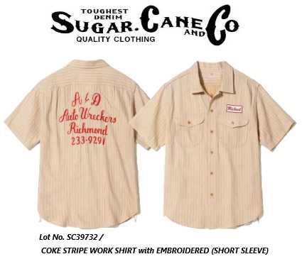 SUGAR CANE　シュガーケーンLot No. SC39732 / COKE STRIPE WORK SHIRT with EMBROIDERED (SHORT SLEEVE) 【送料無料】コークストライプ　ワークシャツ　刺繍｜ＳＷＡＰＭＥＥＴ