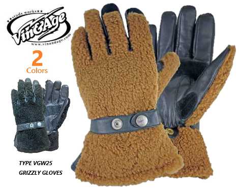 ヴィン＆エイジ(VIN&AGE)　　TYPE VGW25 GRIZZLY GLOVES　ショート ガントレット 　シンサレート グローブ【送料無料】アメカジ　ヴィンテージ　バイカー　ライダー　手袋　グローブ　革｜ＳＷＡＰＭＥＥＴ