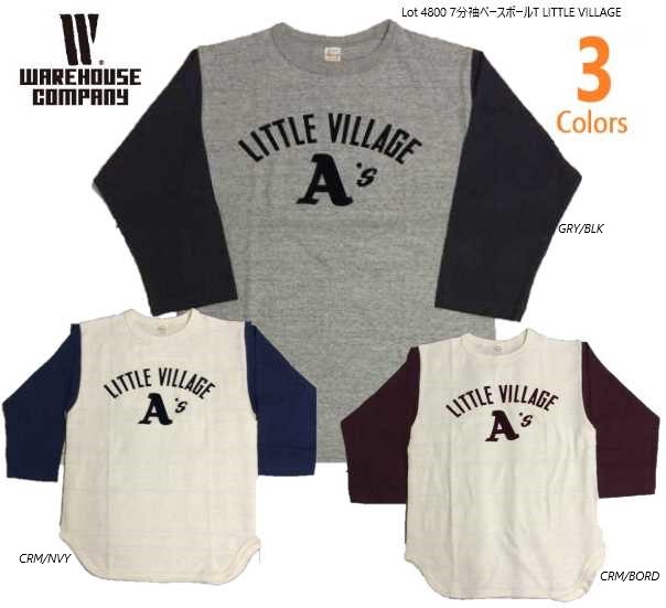 御召しもの棲み家(WAREHOUSE) Lot 4800 7分袖野球TEE LITTLE VILLAGE