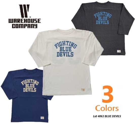 御召しもの棲み家(WAREHOUSE) Lot 4063 BLUE DEVILS 7分袖 蹴球ティーシャツ 3Color