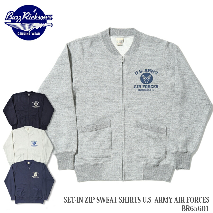 【P10倍】Buzz Rickson\u0027s SET-IN ZIP SWEAT SHIRTS U.S. ARMY AIR FORCES BR65601【全品P10倍★6月4日20：00～11日01：59まで！】