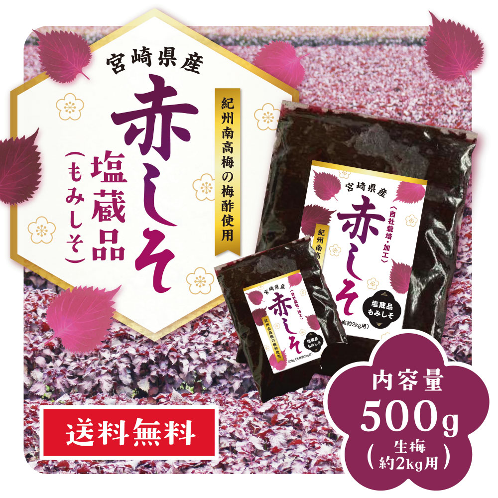 【2袋】神尾　国産 梅漬け用赤しそ500ｇ上質ちりめんじそ使用【匿名配送】 2袋セット】神尾 国産 梅漬け用赤しそ500g上質ちりめんじそ使用