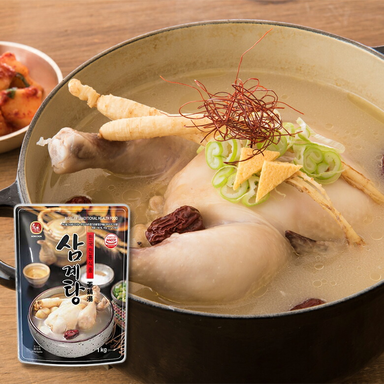 大ボリューム!参鶏湯 サムゲタン 1kg / ハウチョン 鶏まるごと一羽・高麗人参入り レトルト 簡単調理 韓国料理 韓国食品 若鶏 スープ 韓国伝統|食卓応援隊