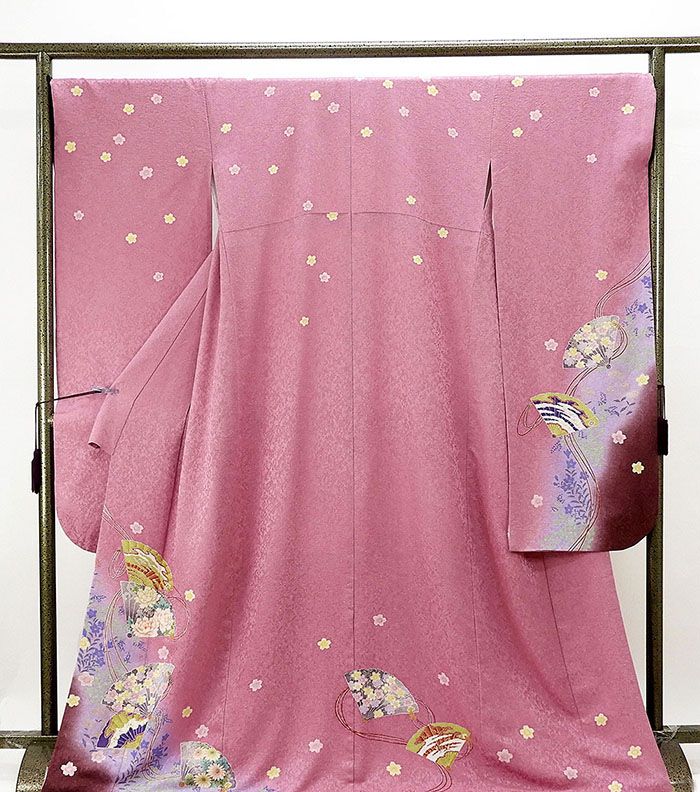 ＼30％OFFクーポン配布中／振袖 正絹 扇面四季花模様 身丈173cm 裄丈69cm 振袖 リサイクル 着物 e0745｜きもの翔鶴