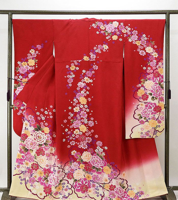 楽天市場】振袖 正絹 薔薇格子模様 5点セット 身丈170cm 裄丈67.5cm