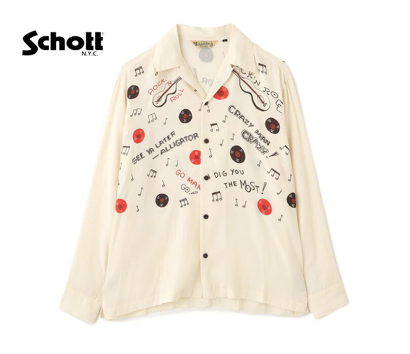 Schott [ ROCK'N ROLL RAYON SHIRT / ロックンロール レーヨンシャツ ] ショット メンズ 長袖 開襟 オープンカラー 総柄 人気 7826120005【RCP】