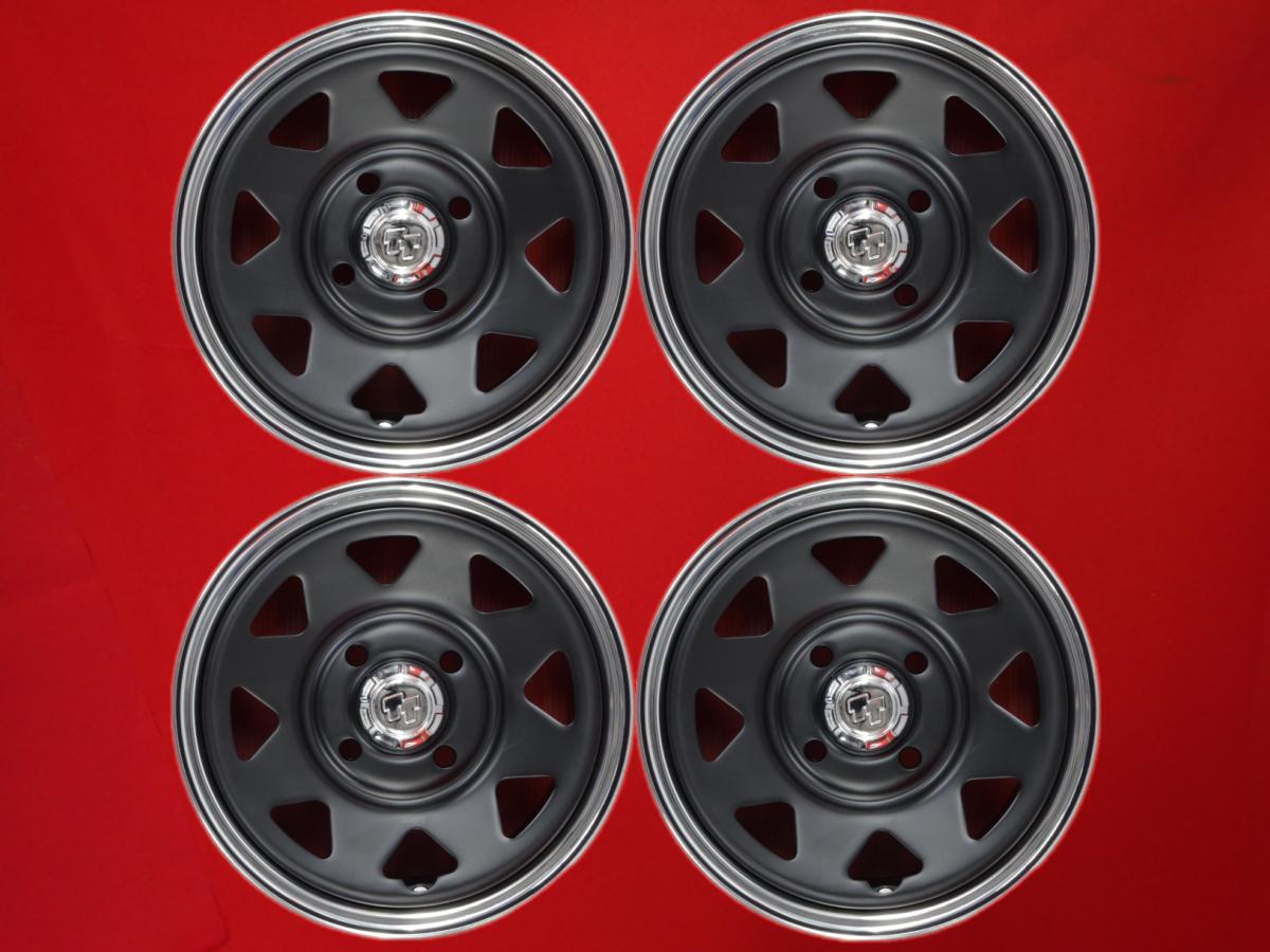 ☆TT Aスチール(ライン無) 4Jx12 +38 4/100 メッキ マットブラック(つや消し系黒色) シティ エッセ ミラ ミニカ