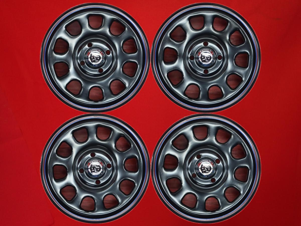 ☆TT Dスチール(RED&BLUEライン有) 5Jx14 +43 4/100 ブラック(黒色)系 ミラ ココア ムーヴ キャンバス アトレー ムーヴ コンテ カスタム ミラ トコット ムーヴ コンテ キャロル オプティ ミニカ ライフ アルト AZ-ワゴン ケイ パレット モコ オッティ ステラ エッセ 20,878円