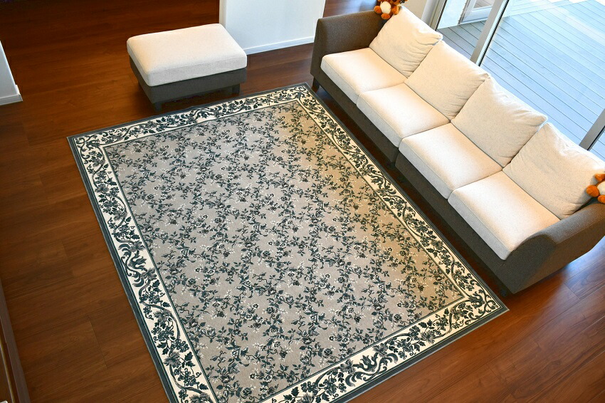 送料無料 国産 モケット織 オシャレ お洒落 クラシック アンティーク ヨーロピアン エレガント ホットカーペット対応 床暖対応 リビング 洋室 洋間 和室 寝室 四角 正方形 カーペット 洗える 2畳 ラグ おしゃれ 日本製 コットン 綿 薄手 ホットカーペット 掃除