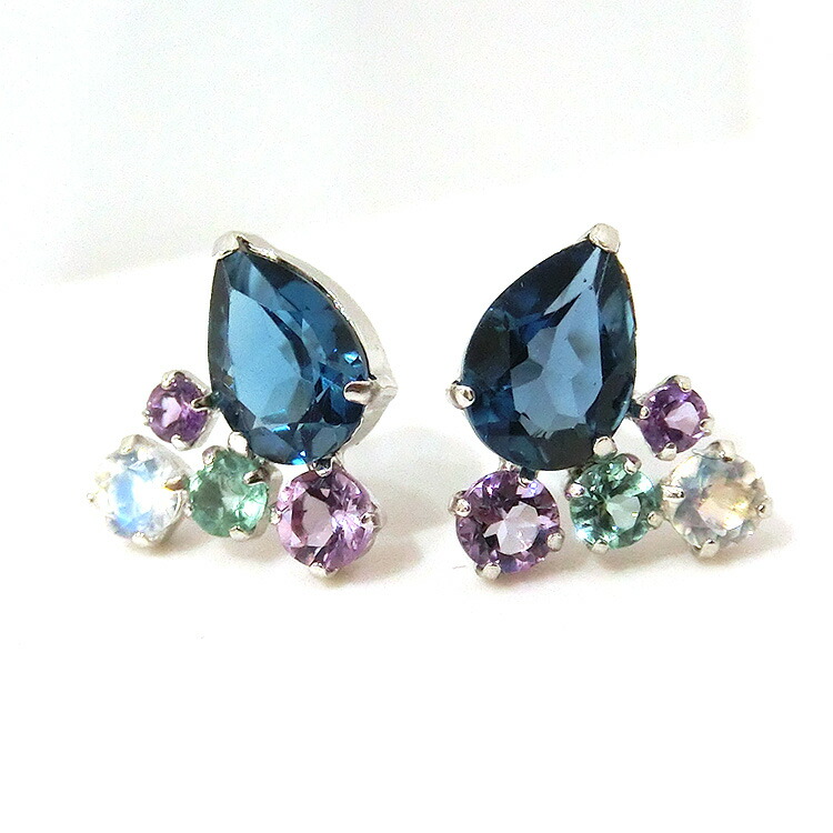 楽天市場】ピアス K14(14金) ホワイトゴールド WG ロンドンブルー