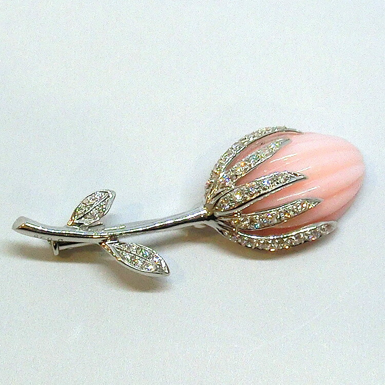 楽天市場】ピンクオパール(10月誕生石) ブローチ K18WG ダイヤモンド