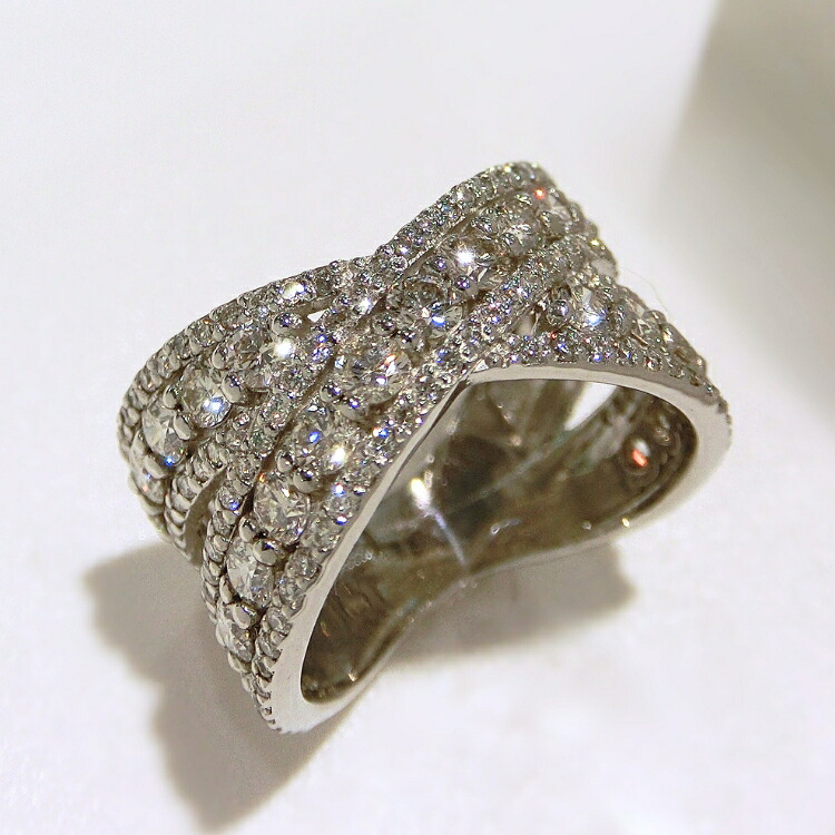 ダイヤモンド プラチナ リング 指輪 2ct 鑑定書付き PT クロス 交差 レディース ジュエリー ファッションリング デザイン 1点もの 引っ掛かりが少ない 新品 12号 幅広 太め 存在感 豪華 おしゃれ 視線 美しい 綺麗 豪華 ゴージャス セレブ bkp5 (t79)71-35|宝石のプリマローズ1980