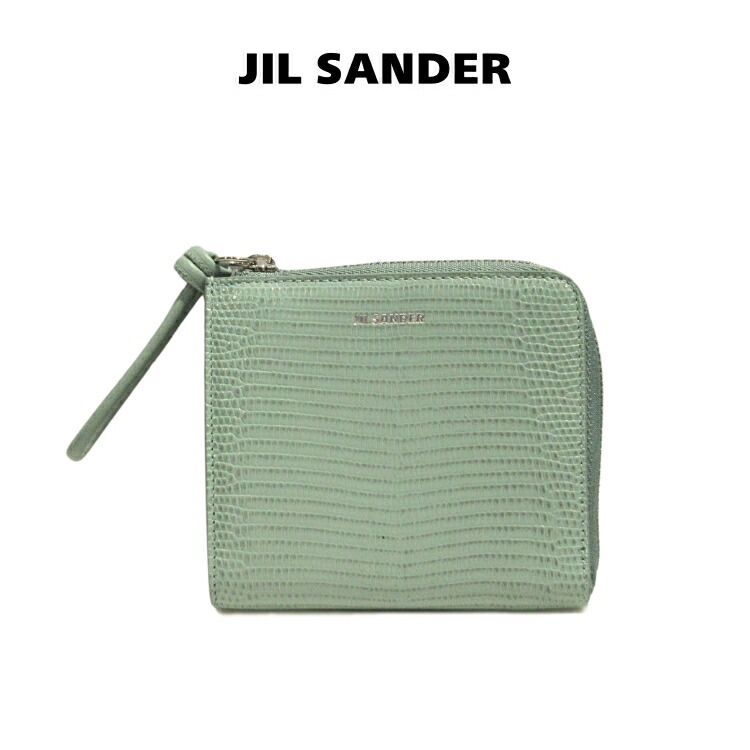 ジルサンダー 紙入れ JIRSANDER j07vl0004 p6400 316 訳あり パウダーコンパクト ウォレット L字ジッパー クレディットカードがま口  蜥蜴 型押し エン元締め ブランド名 紙入れ なめし革 本革 新品 青み 水色 一粒万倍日 メンズ レディース 成人女性 italy イタリア共和国 並行輸入品 (t81) 父の日