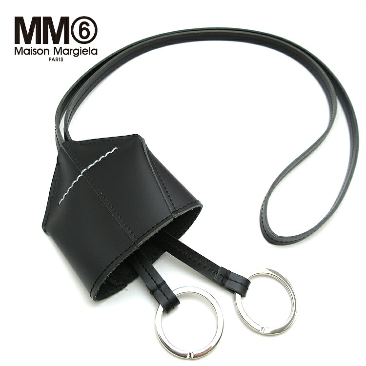 エムエム6 メゾンマルジェラ MM6 キーホルダー 足懸かり クロシェット 入れもの MAISON MARGIELA sa6ua0003 ブランド名 なめし革 レディース お上さん 並行輸入品  (t85) 真っ白い糸  黒いこと 黒 今めかしい 分かりやすい 研ぎあげる