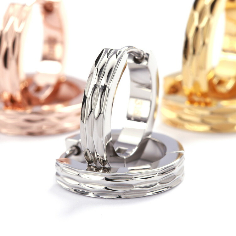 金属アレルギー negozietto[両耳用] フープピアス ステンレス 3mm×15mm 低アレルギー素材 w1s15g-b315ダイヤカットB シンプル 中折れピアス 輪っか レディース 無料 地金 ピアス(ND) ファーストピアス セカンドピアス クリスマス 4,565円