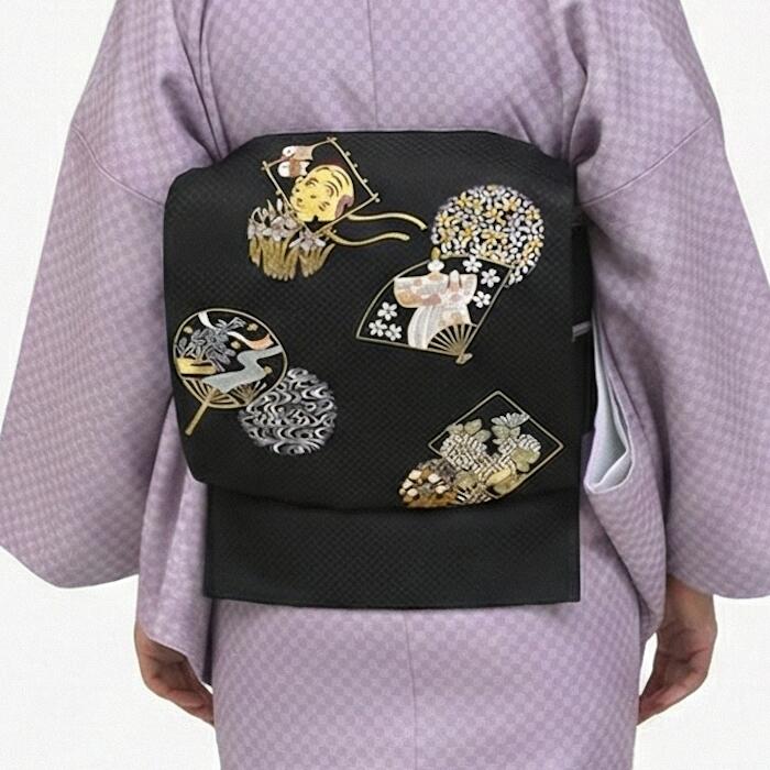 名古屋帯 正絹 黒 ひなまつり 日本の節句 ブラック 京玉響 西陣織 仕立付き｜名古屋帯と半幅帯 西陣 京たまゆら