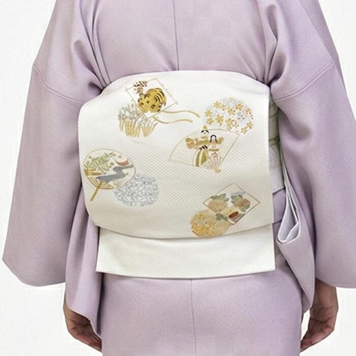 名古屋帯 正絹 白 ひなまつり 日本の節句 ホワイト 京玉響 西陣織 仕立付き｜名古屋帯と半幅帯 西陣 京たまゆら