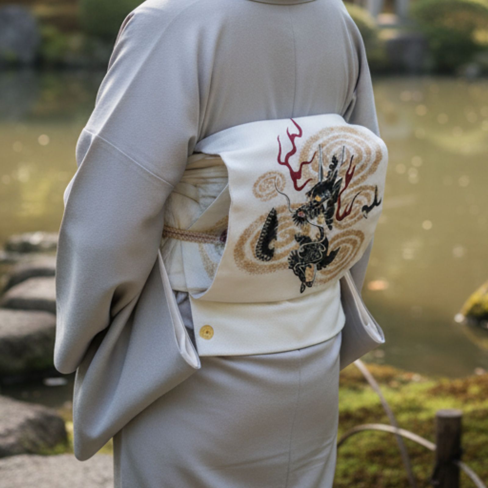 名古屋帯 正絹 白 龍 龍神 ホワイト 京玉響 西陣織 仕立付き｜名古屋帯と半幅帯 西陣 京たまゆら