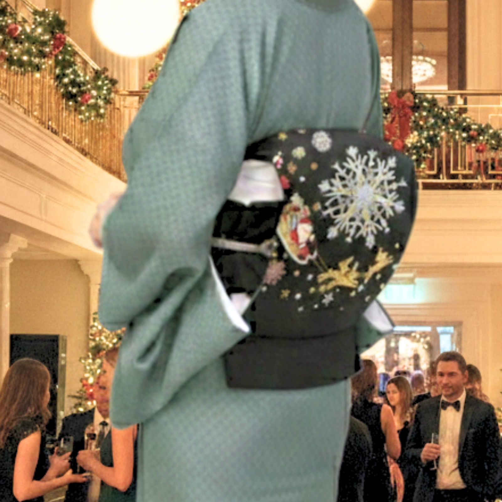 BLACK FRIDAY】名古屋帯 西陣織 クリスマス リース お仕立て込み BLACK