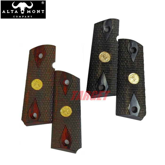 ☆【数量限定セール】アルタモント 1911 コンパクト / オフィサーズ用 木製グリップ パネル ダイヤチェッカー COLTメダリオン付 赤 / 茶 / 黒 (ALTAMONT COLT V10 スーパーローズウッド / スーパーウォルナット / シルバーブラック)