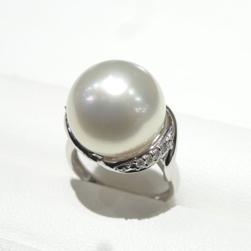 Pt南洋白蝶真珠リング 真珠15.0mm ダイヤ 0.10ct プラチナ 900 T20 送料無料|宝石時計サロン帝國堂
