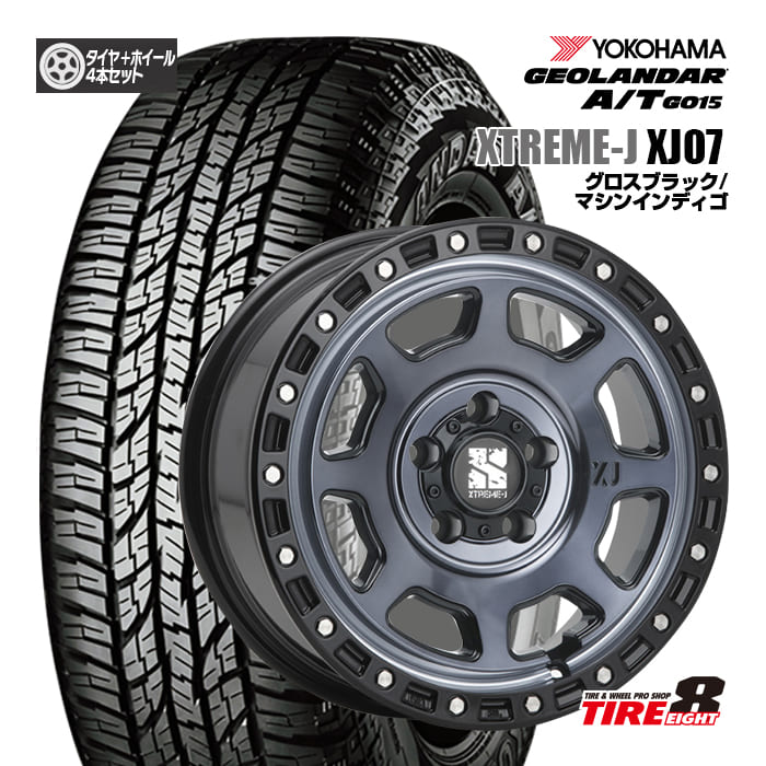 【人気の4WD・SUV用ホイール】デリカD:5・RAV4（30/50系 PHV除く）などXTREAM-J エクストリームJ XJ0716&times;7.0J+35 5/114 グロスブラックマシン/インディゴクリアヨコハマジオランダーA/T G015215/70R16 ブラックレター新品タイヤホイールセット｜タイヤエイト店