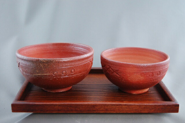 薪窯焼成　焼締 夫婦ご飯茶碗 　文部大臣奨励賞受賞作家 荒川明作　 こだわりのギフト 還暦祝い などの贈り物に最適 無料ラッピング　 bni-20