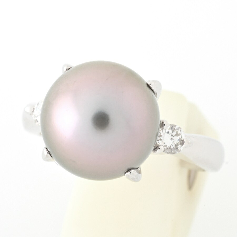 Pt900　南洋黒蝶真珠 リング P=11.1mm　D=0.18ct　＃11 【中古】 商品番号 B-118637｜質SHOP冨田