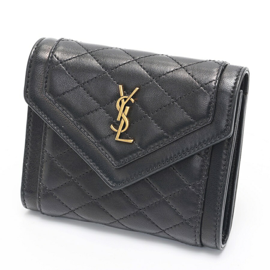 【中古】 サンローラン / SAINT LAURENT ゲイビー パウダーコンパクト ウォレット / 三つ折り紙入れ 692684 なめし革 黒いこと 商いもの携帯電話 E-157827 切り詰め