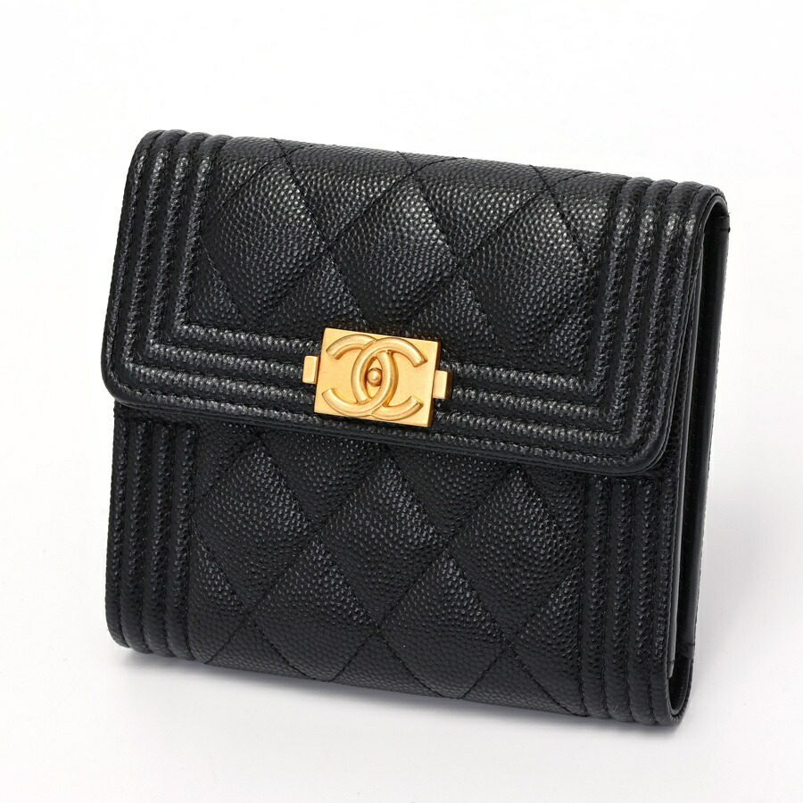 CHANEL 三つ折り財布 ブラックシルバー　ボーイシャネル レア極美品です⭐️CHANEL シャネル】 ボーイシャネル 三つ折り