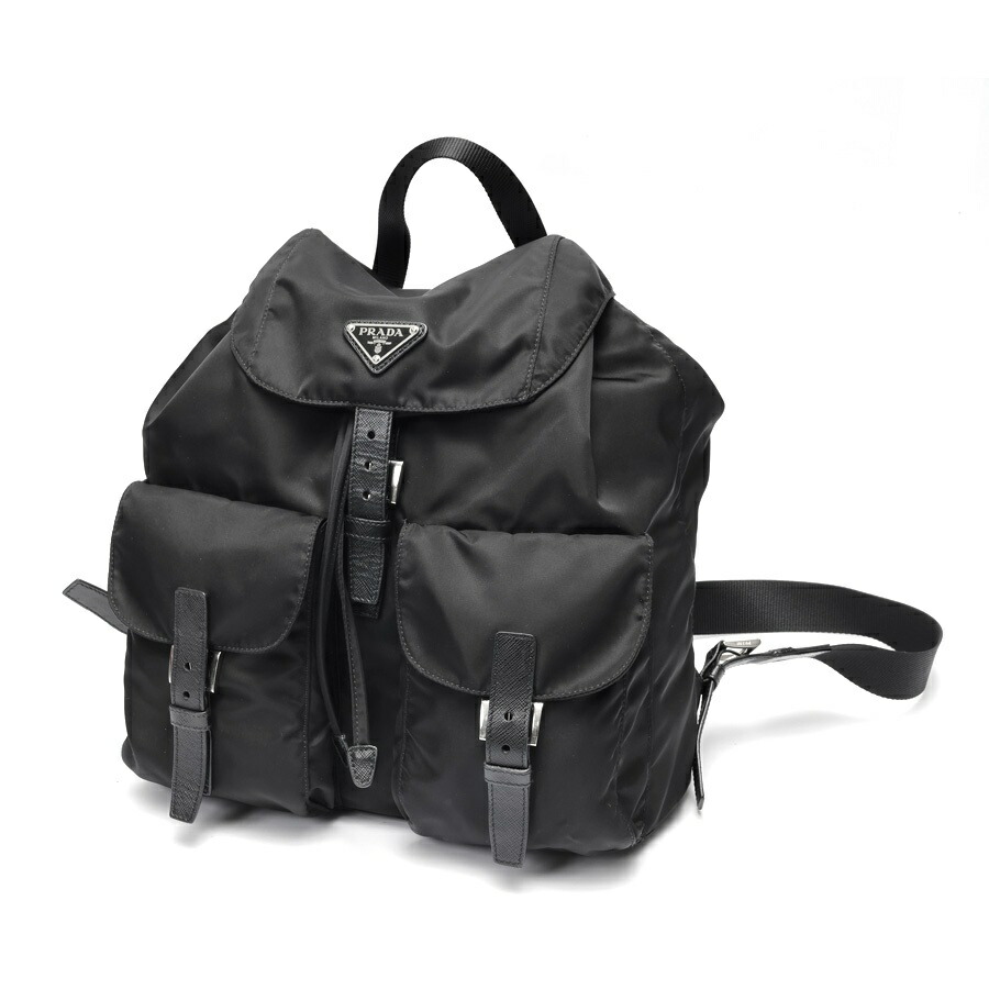 【中古】 プラダ / PRADA 並み並み うしろ側容器に並べる / 背嚢 1BZ811 ナイロン/サフィアーノレザー 黒いこと 商いもの電話番号 S-159670 引き下げ