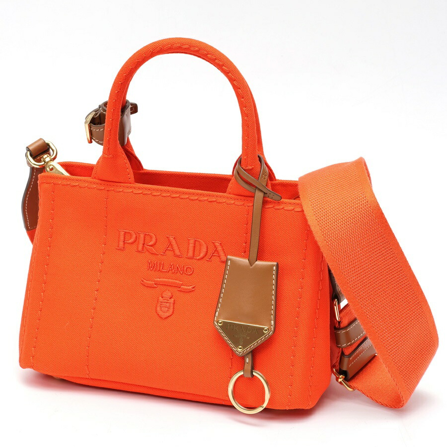 【未使用】 プラダ / PRADA ジャルディニエール ミニハンドバッグ カナパ トートバッグ 1BA038 コットンキャンバス オレンジ 商品番号 B-159860 値下げ